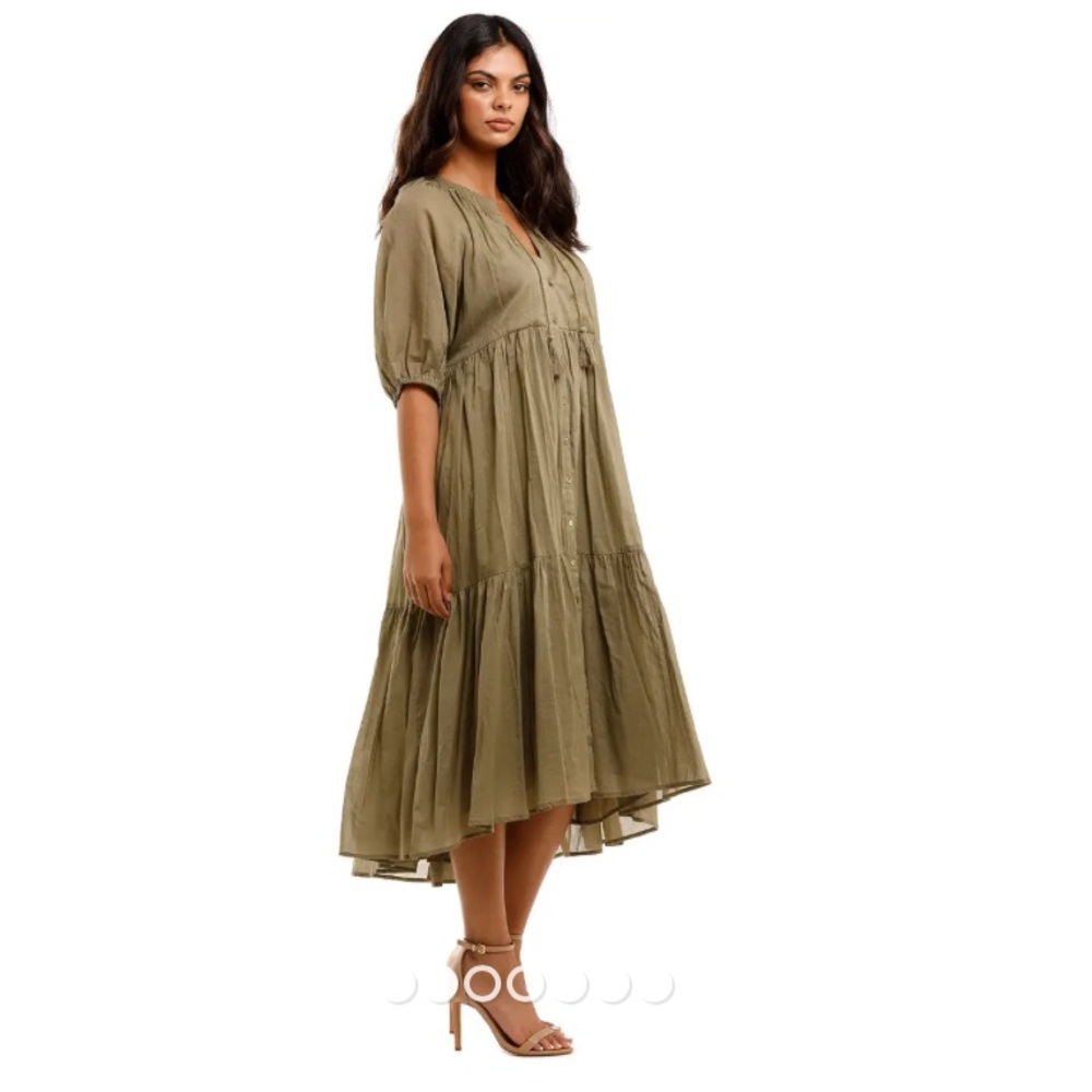 Spell | Honey Smock Dress in Olive | Sz XS, Organic Cotton - Picture 3 of 14